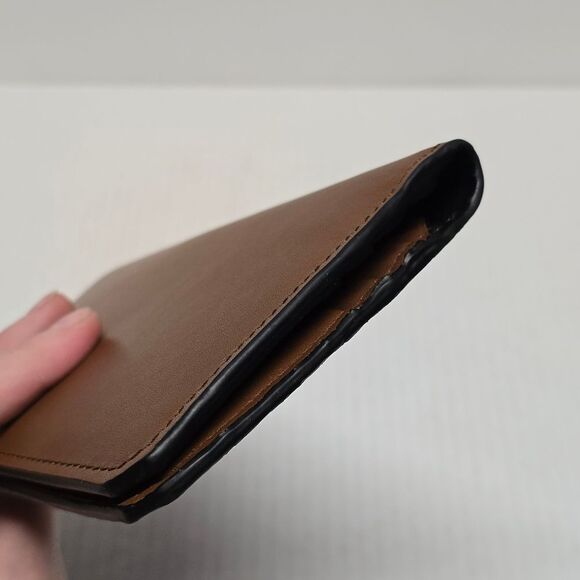 NEW Calvin Klein Tan Genuine Leather Breast Pocket Wallet CheckBook Card Holder - Picture 6 of 9